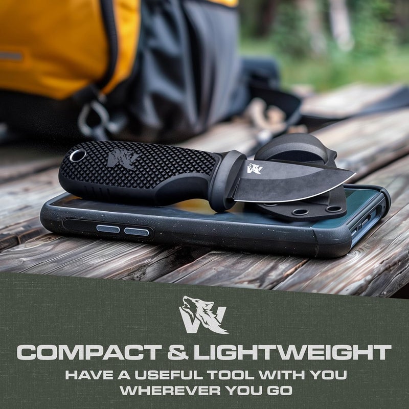 ODENWOLF W-MINI - EDC Neck Knife with Sheath and Necklace - Small EDC Fixed Blade Knife Necklace and Belt Clip - Pocket Fixed Blade Knives - Full Tang Neck Knife with Sheath Tactical and Fire Starter - Image 3